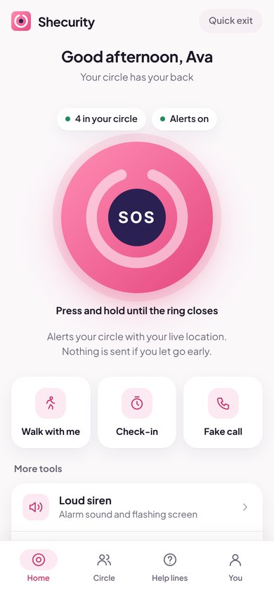 The Shecurity app with its SOS button